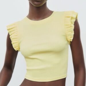 Zara Yellow Ruffled Cap Sleeve Blouse